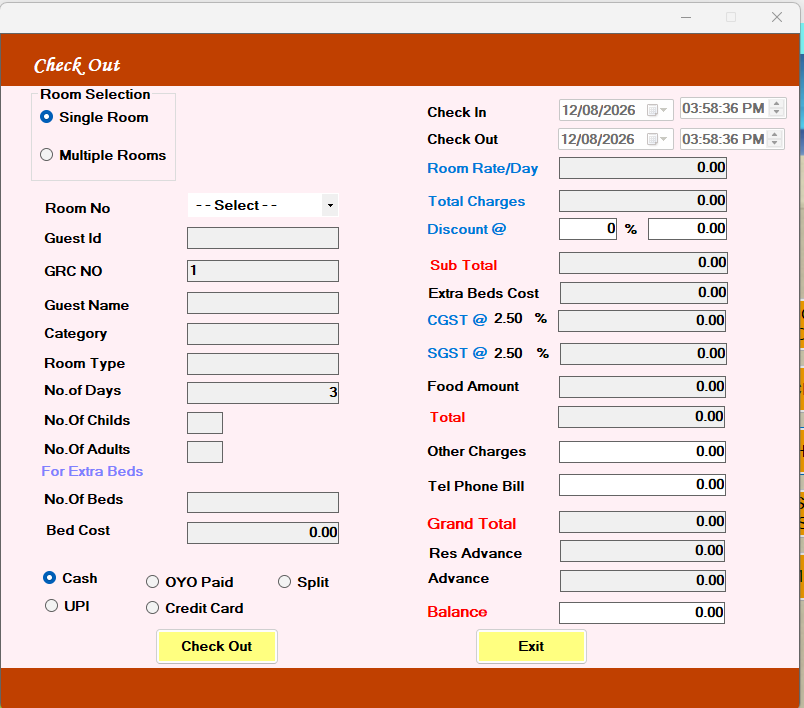Alpine Hotel Management checkout and billing