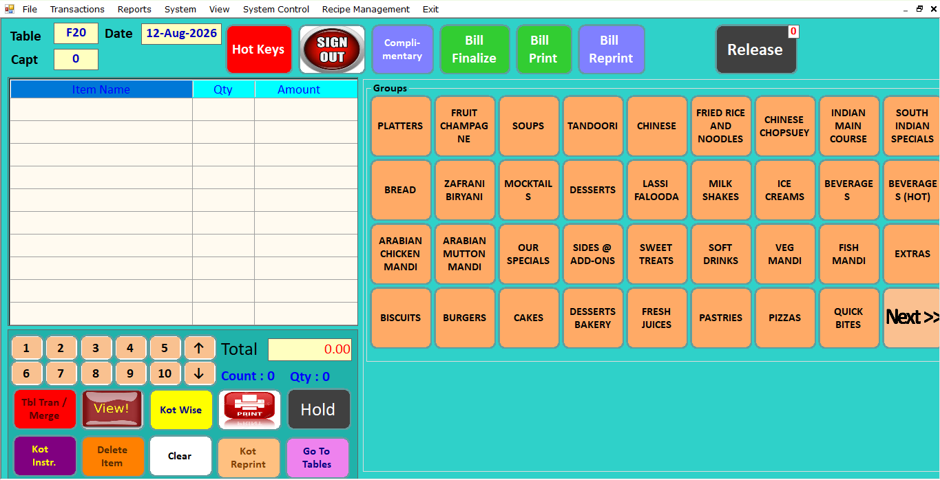 Alpine Restaurant POS touch screen restaurant billing